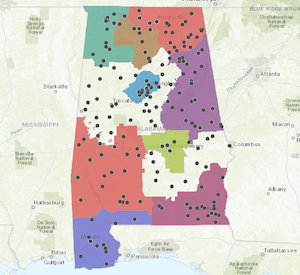 Alabama map showing available city plans